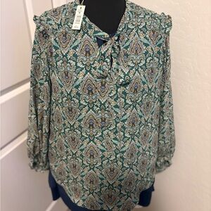 Max Studio Teal and Gold Patterned Blouse